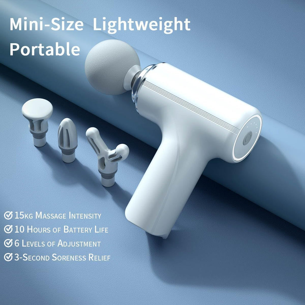 SBJ Massage Gun, Deep Tissue Body Massager for Pain Relief, 6-Speed Portable Percussion with 4 Heads for Muscle Pain Relief and Relaxation (White,Black,Pista Green and Sky Blue)